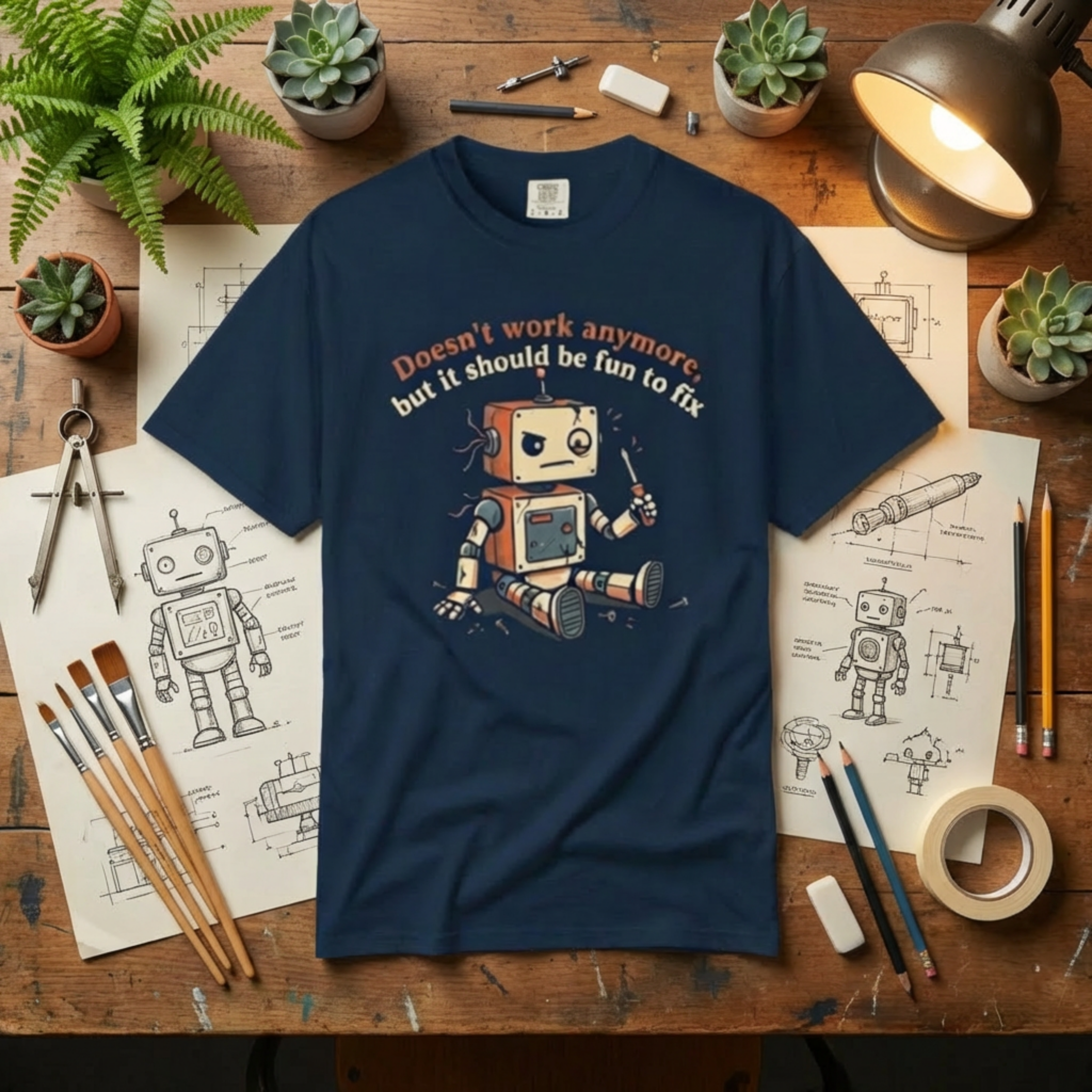 Determined Distressed Robot T-Shirt - Retro Fix-It & Technician Gift Tee