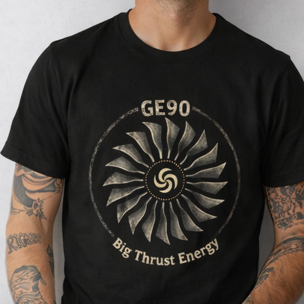 GE90 Engine Fan Blade T-shirt for Airplane Geeks (with text)
